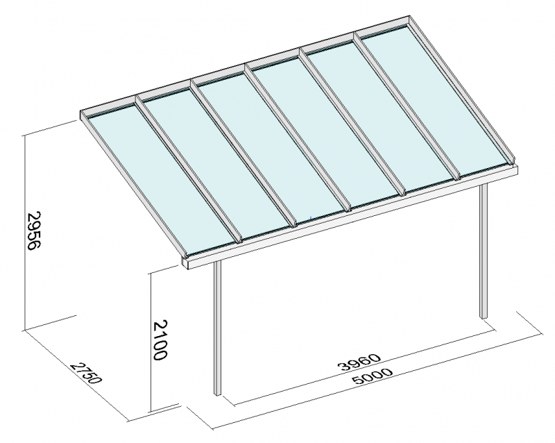 Pult-Terrassenüberdachung mit seitlich eingerückten Stützen