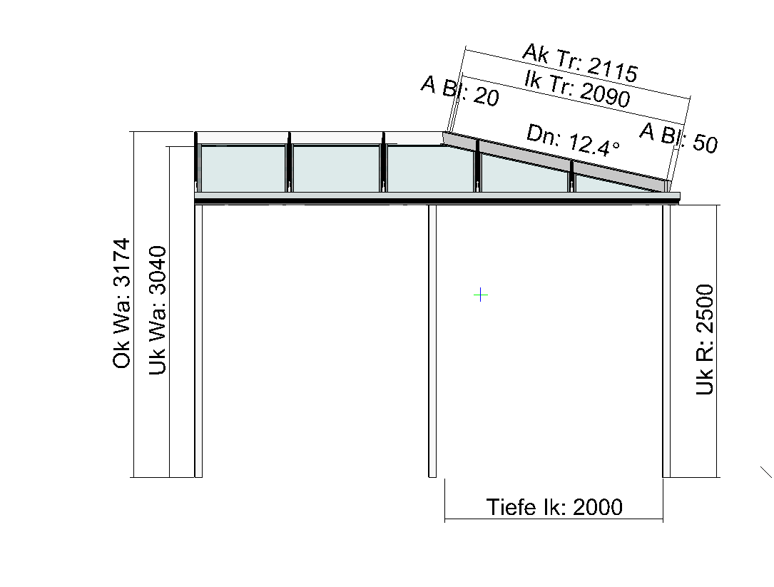 Eck-Terrassenüberdachung Seitenansicht