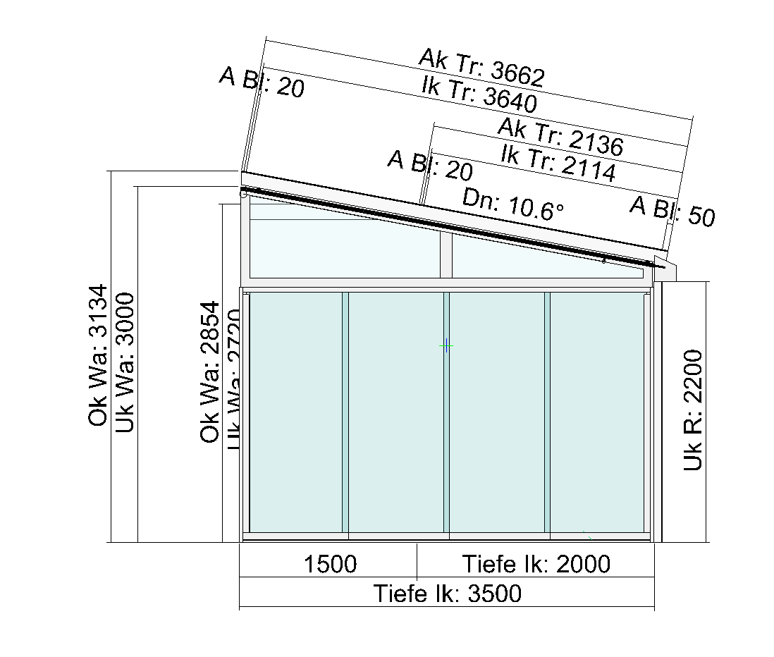 TerraSmart Terrassendach mit Tiefenversatz und Seitenwand - Seitenansicht