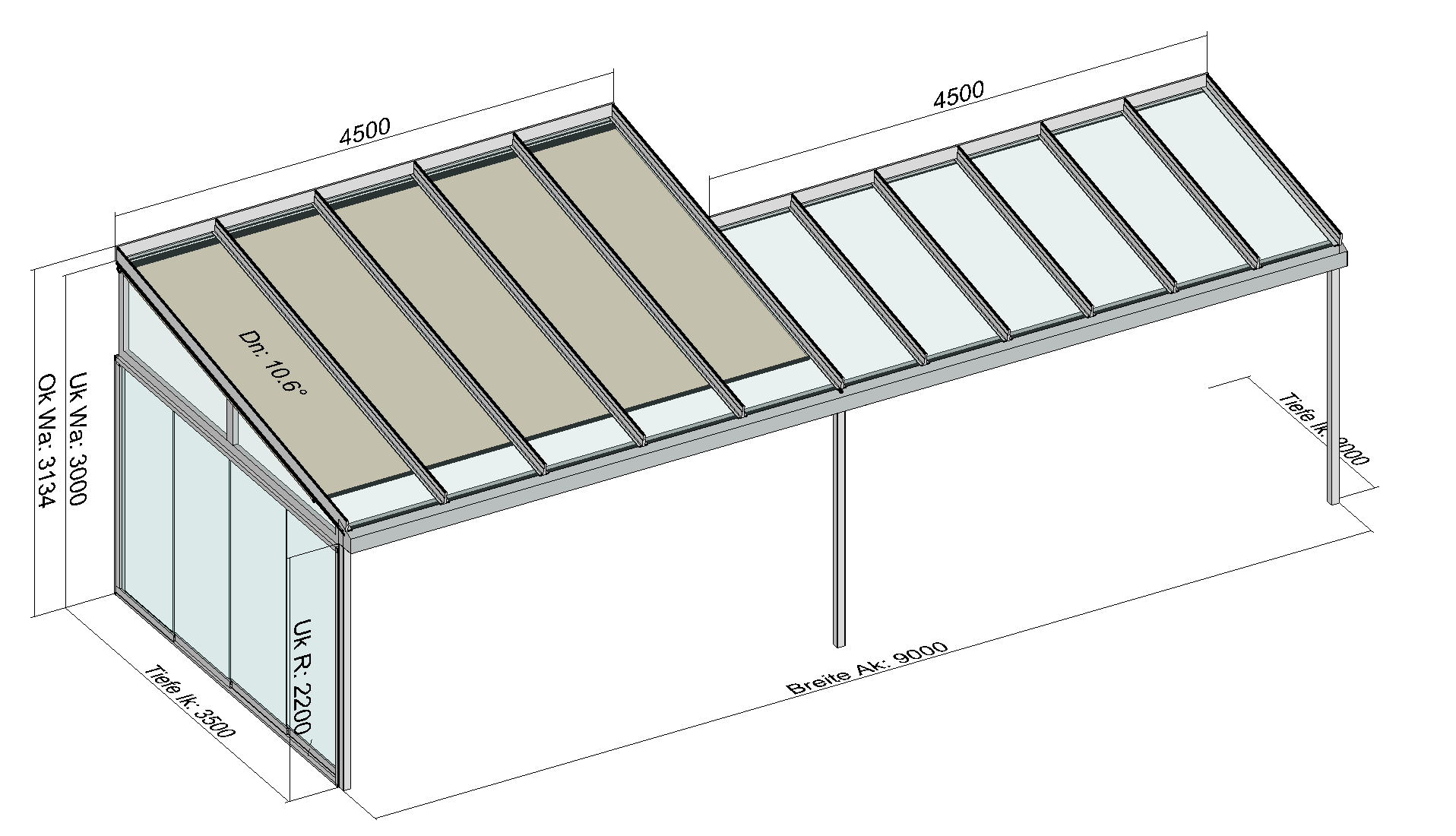 TerraSmart Terrassendach mit Tiefenversatz und Seitenwand