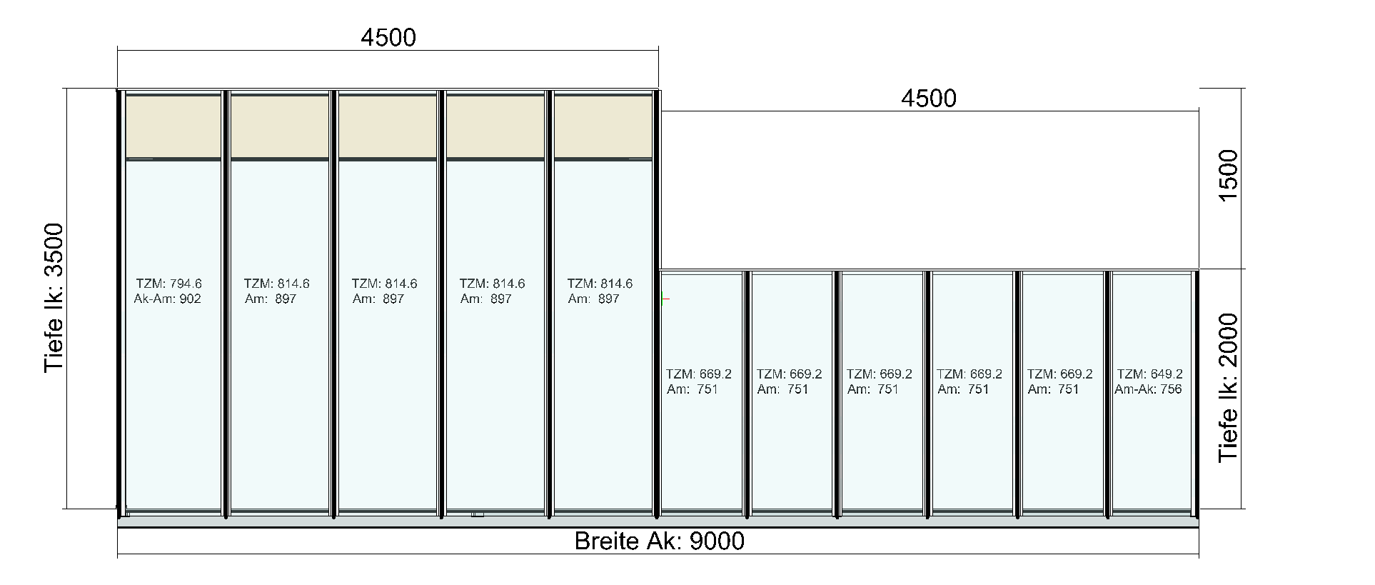Terrassendach TerraSmart Classic-Line mit Seitenelementen und Markise - Draufsicht