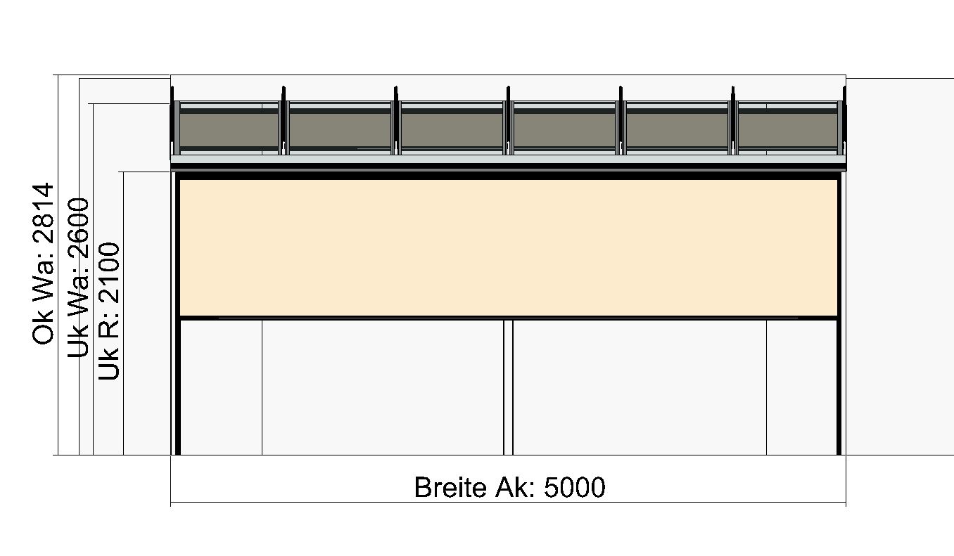 Terrassendach Classic-Line mit Traverse und wandseitigen Stützen - Vorderansicht