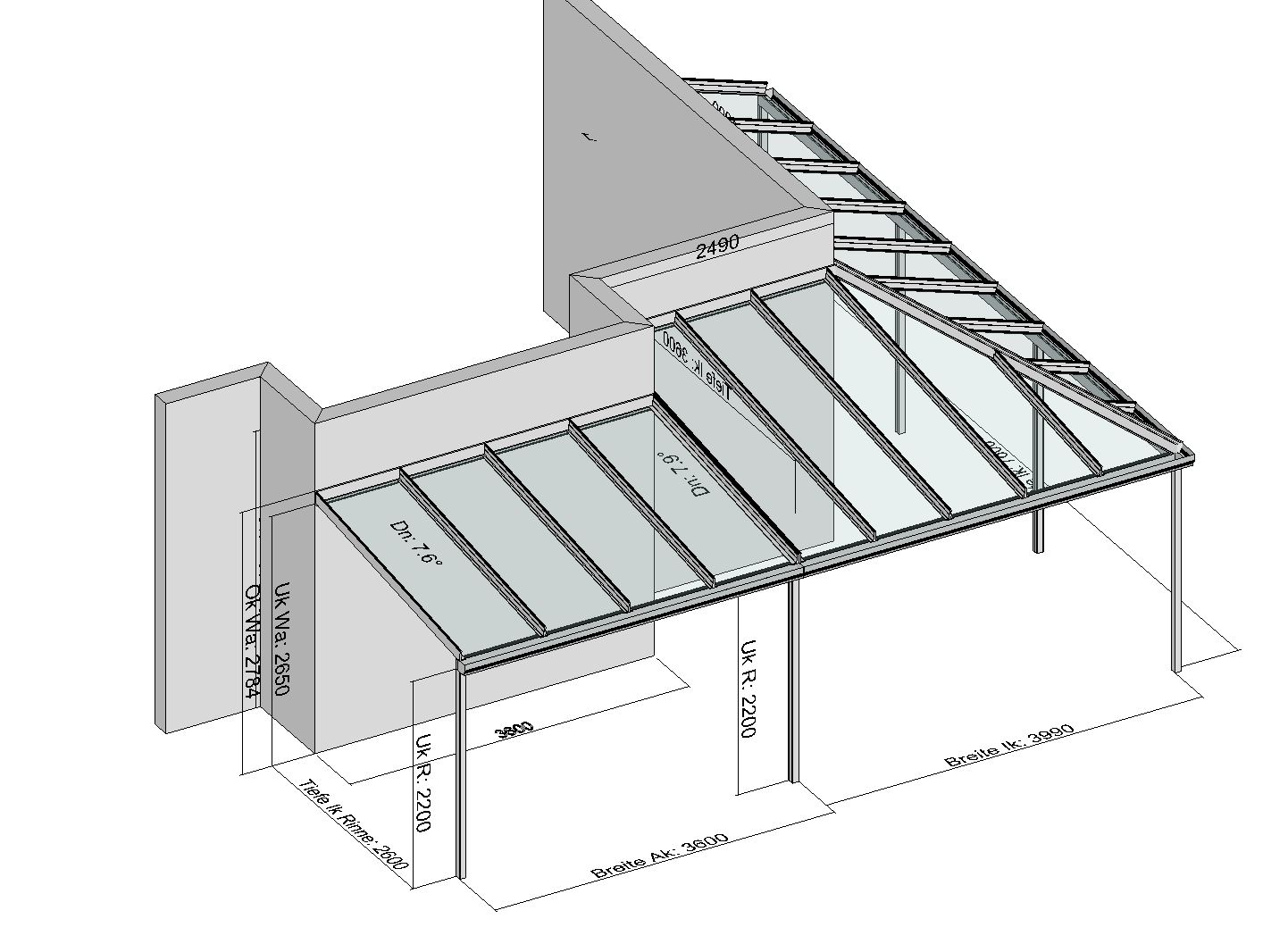 Eck-Terrassendach Classic-Line an Hauswand mit Erker
