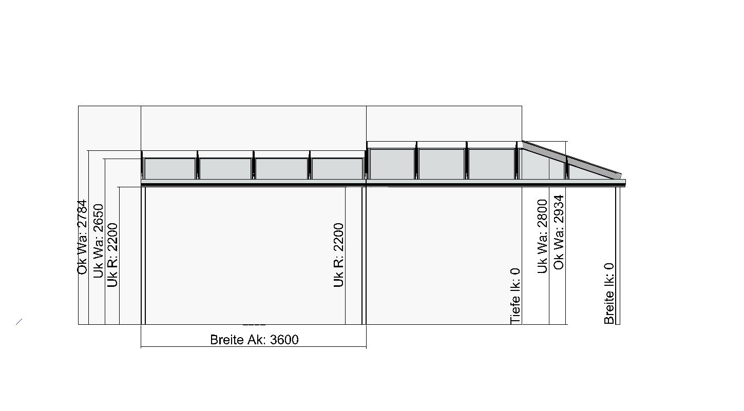 Eck-Terrassendach Classic-Line an Hauswand mit Erker -Vorderansicht