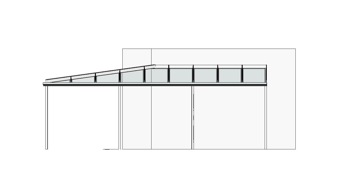 Eck-Terrassendach Classic-Line an Hauswand mit Erker - Seitenansicht