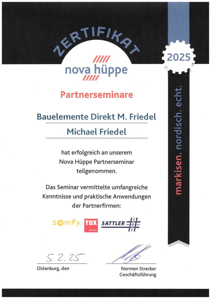 Zertifikat Nova Hüppe Partnerseminar 2025