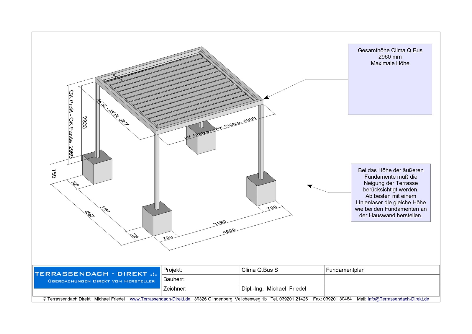Beispielhafter Fundamentplan Clima Q.Bus S