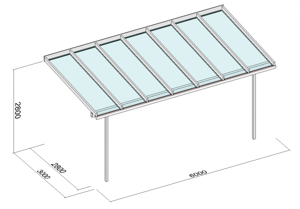 Terrassendach mit Unterzug - Dachüberstand und eingerückten Stützen