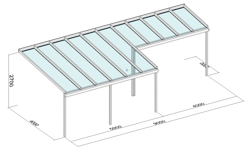 Terrassendach mit Tiefenversatz