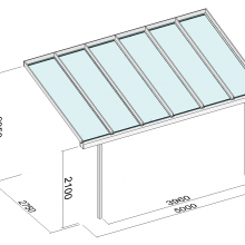 Pult-Terrassenüberdachung mit seitlich eingerückten Stützen