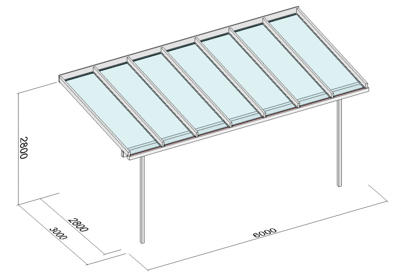 Terrassendach mit Unterzug - Dachüberstand und eingerückten Stützen