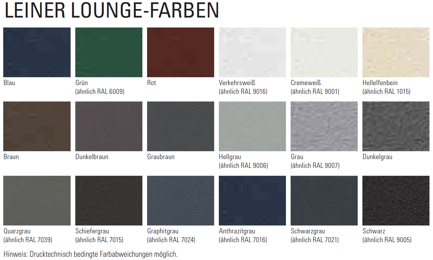 Übersicht Leiner-Loungefarben