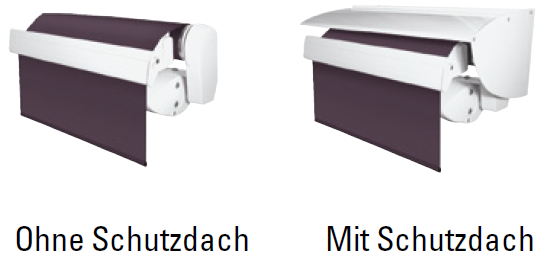 Markise mit und ohne Regenschutzdach