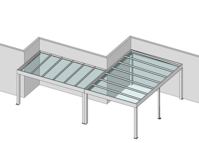 Eck-Terrassendach Flachdach mit zwei Dächern in 90° 1