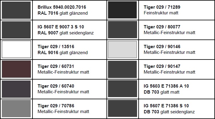 Übersicht Farben für FixDach